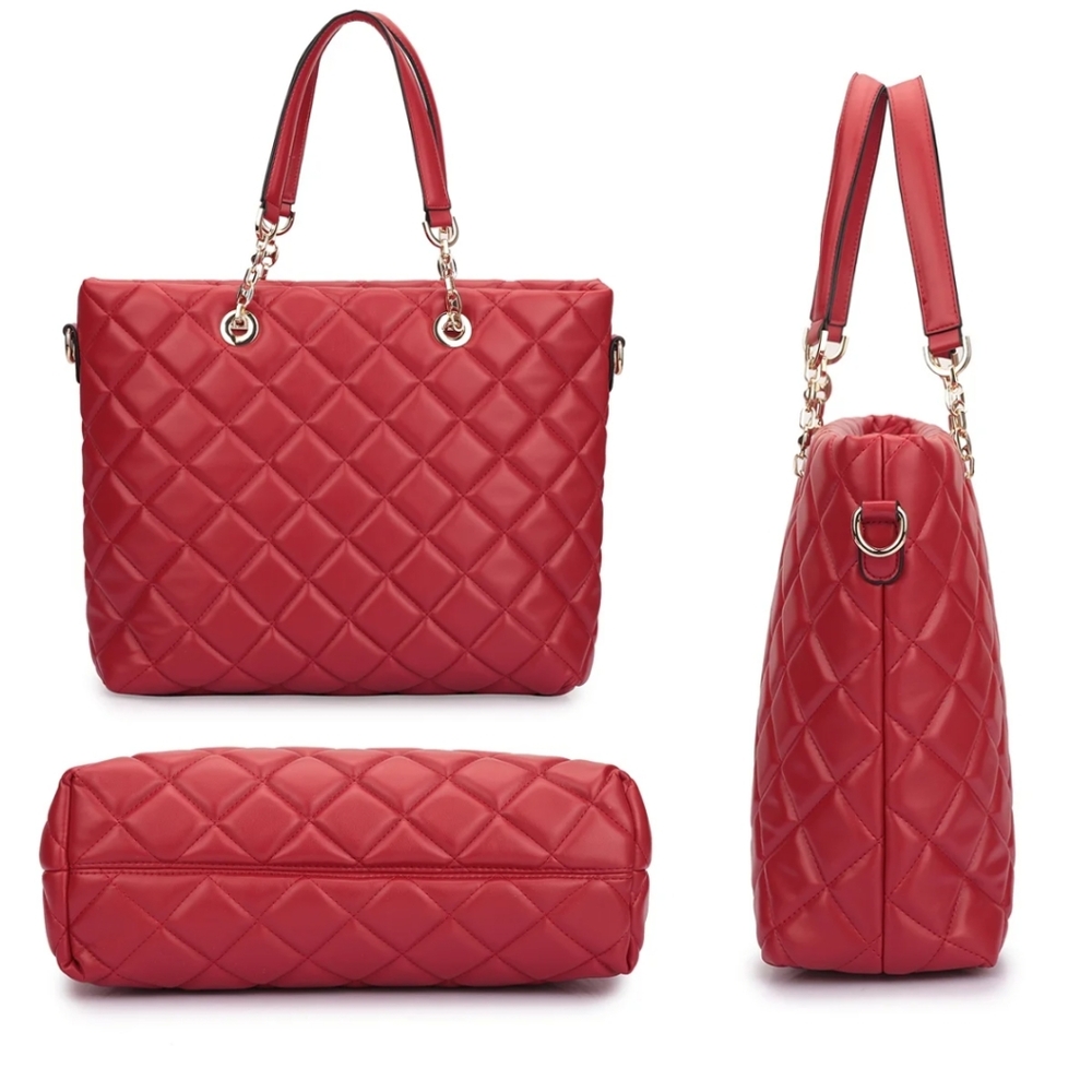 - Dark red quilted vegan tote/handbag with crossbody NWOT